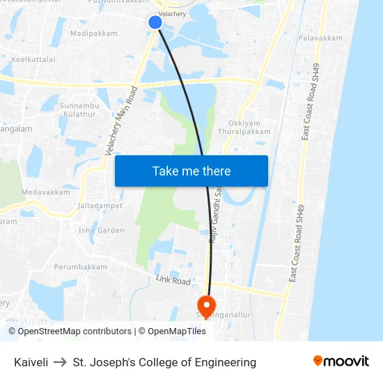 Kaiveli to St. Joseph's College of Engineering map