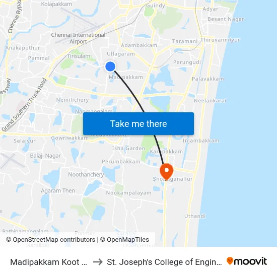 Madipakkam Koot Road to St. Joseph's College of Engineering map