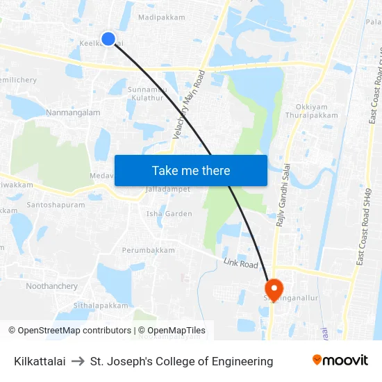 Kilkattalai to St. Joseph's College of Engineering map
