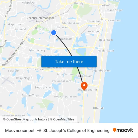 Moovarasanpet to St. Joseph's College of Engineering map