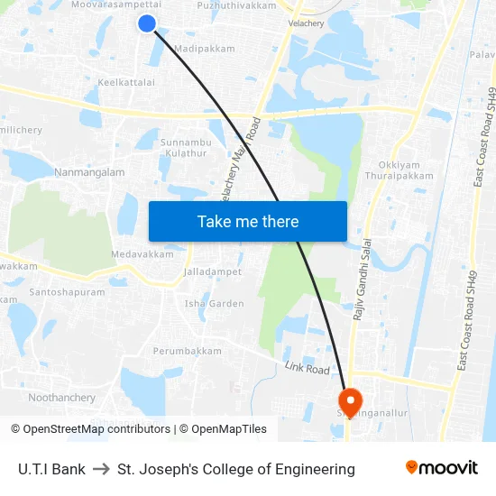 U.T.I Bank to St. Joseph's College of Engineering map