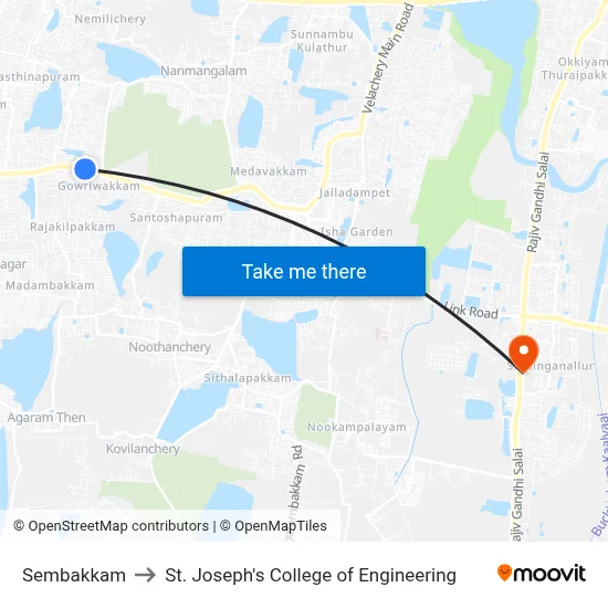 Sembakkam to St. Joseph's College of Engineering map