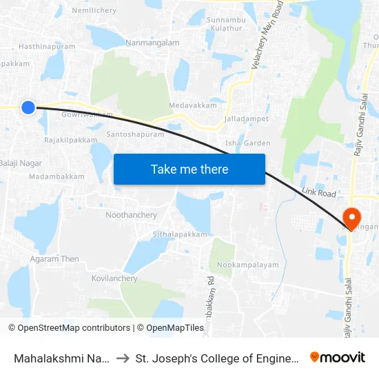 Mahalakshmi Nagar to St. Joseph's College of Engineering map