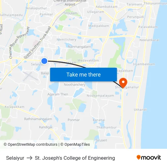 Selaiyur to St. Joseph's College of Engineering map