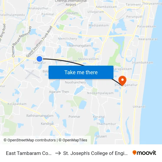 East Tambaram Convent to St. Joseph's College of Engineering map