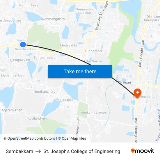 Sembakkam to St. Joseph's College of Engineering map