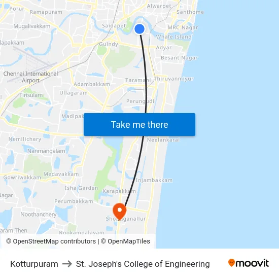 Kotturpuram to St. Joseph's College of Engineering map