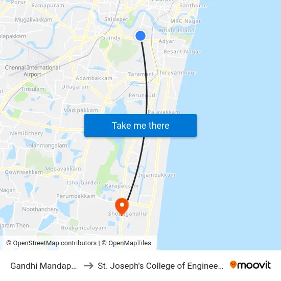 Gandhi Mandapam to St. Joseph's College of Engineering map