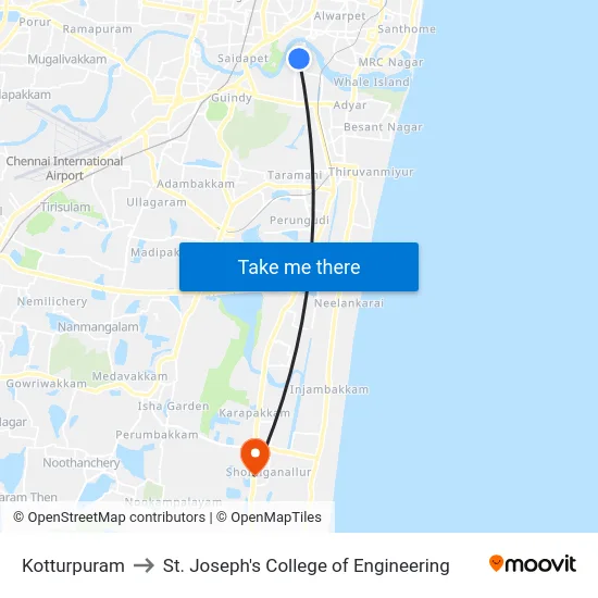 Kotturpuram to St. Joseph's College of Engineering map