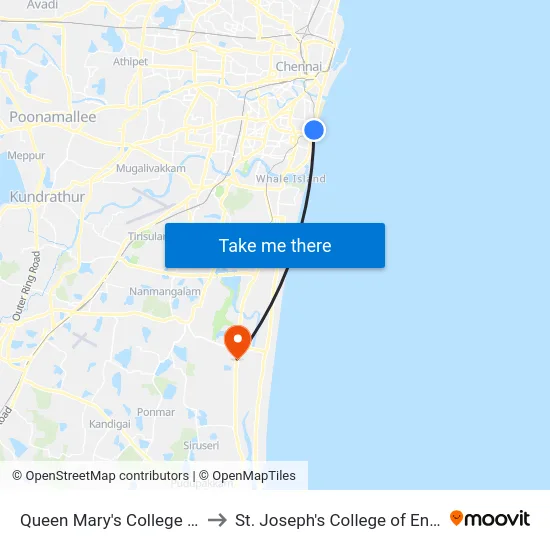 Queen Mary's College (Q.M.C.) to St. Joseph's College of Engineering map