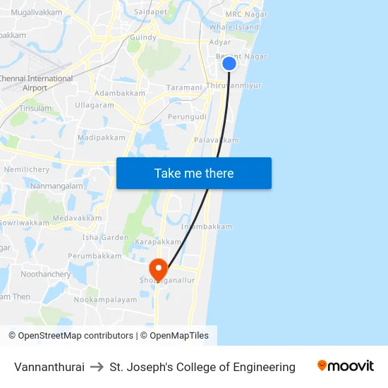 Vannanthurai to St. Joseph's College of Engineering map