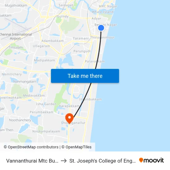 Vannanthurai Mtc Bus Stop to St. Joseph's College of Engineering map