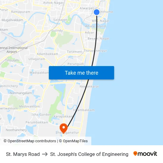 St. Marys Road to St. Joseph's College of Engineering map