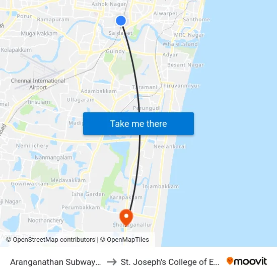 Aranganathan Subway Bus Stop to St. Joseph's College of Engineering map