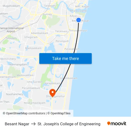 Besant Nagar to St. Joseph's College of Engineering map
