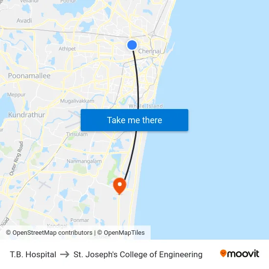 T.B. Hospital to St. Joseph's College of Engineering map
