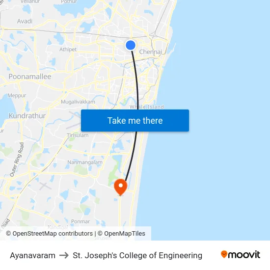 Ayanavaram to St. Joseph's College of Engineering map