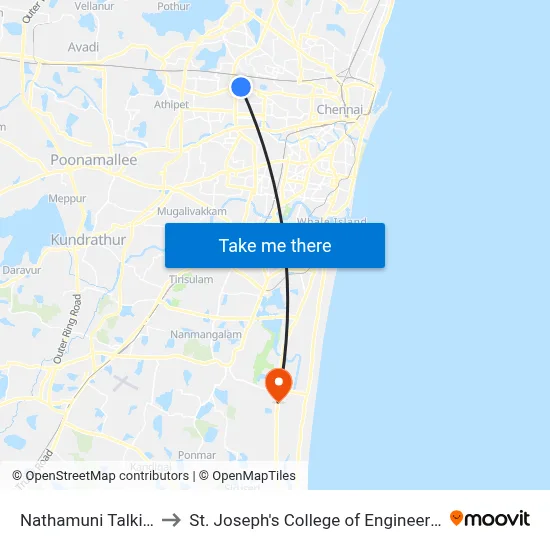 Nathamuni Talkies to St. Joseph's College of Engineering map