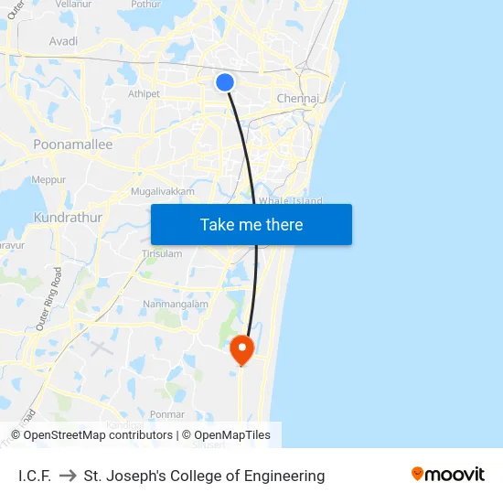 I.C.F. to St. Joseph's College of Engineering map