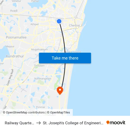 Railway Quarters to St. Joseph's College of Engineering map