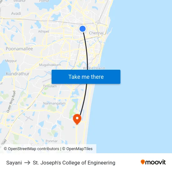 Sayani to St. Joseph's College of Engineering map