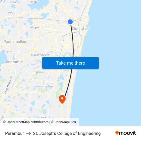 Perambur to St. Joseph's College of Engineering map