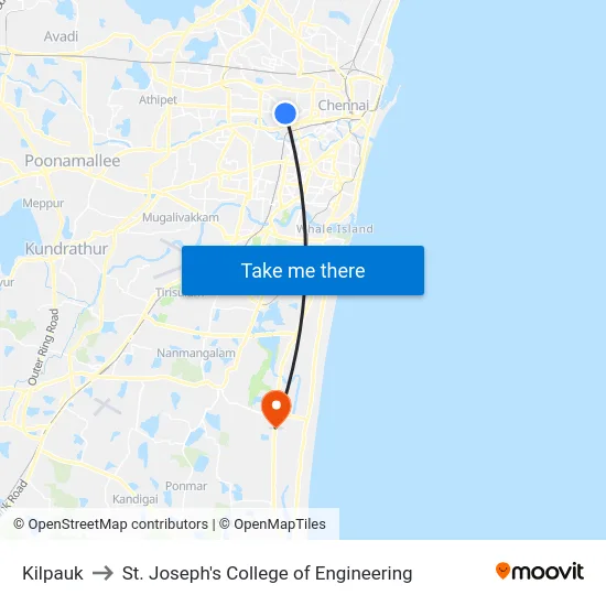 Kilpauk to St. Joseph's College of Engineering map