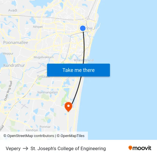 Vepery to St. Joseph's College of Engineering map