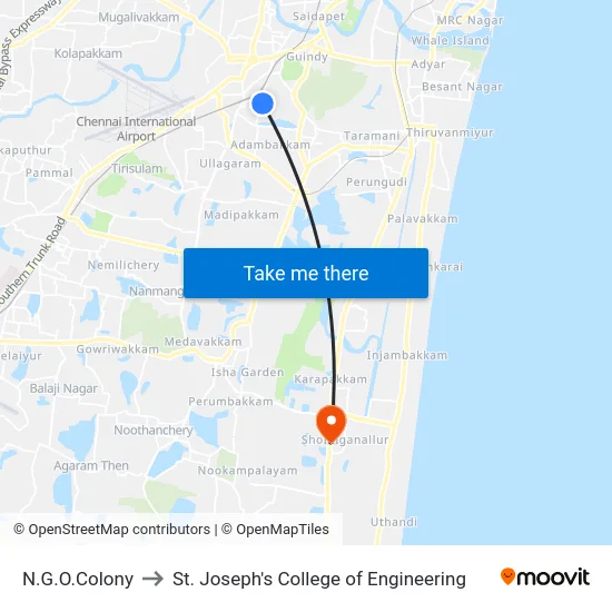 N.G.O.Colony to St. Joseph's College of Engineering map