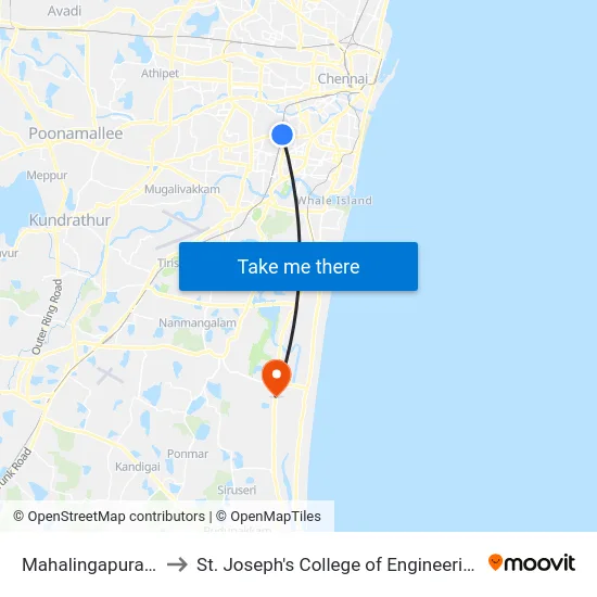 Mahalingapuram to St. Joseph's College of Engineering map