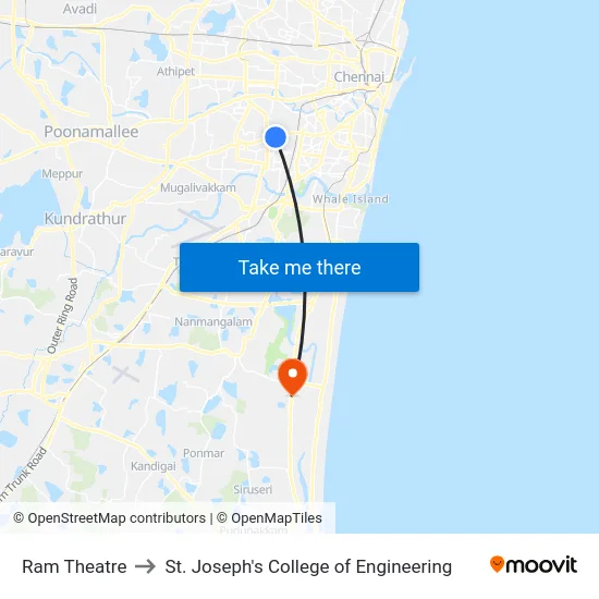Ram Theatre to St. Joseph's College of Engineering map