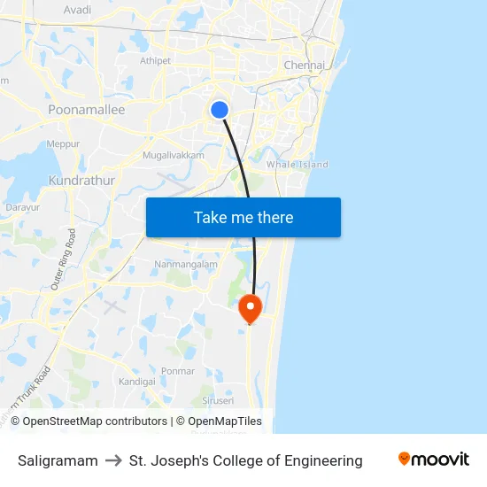 Saligramam to St. Joseph's College of Engineering map