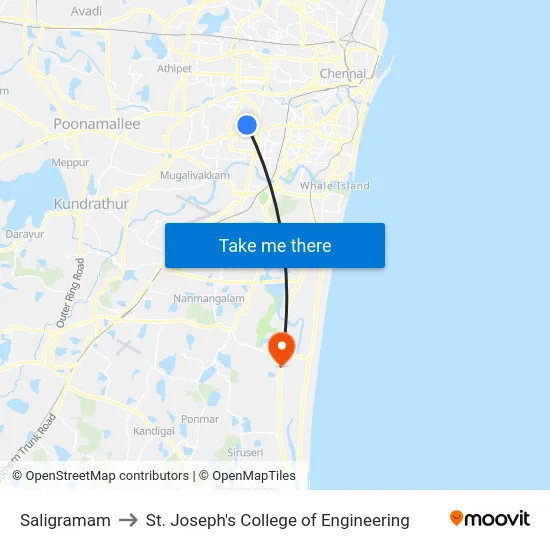 Saligramam to St. Joseph's College of Engineering map