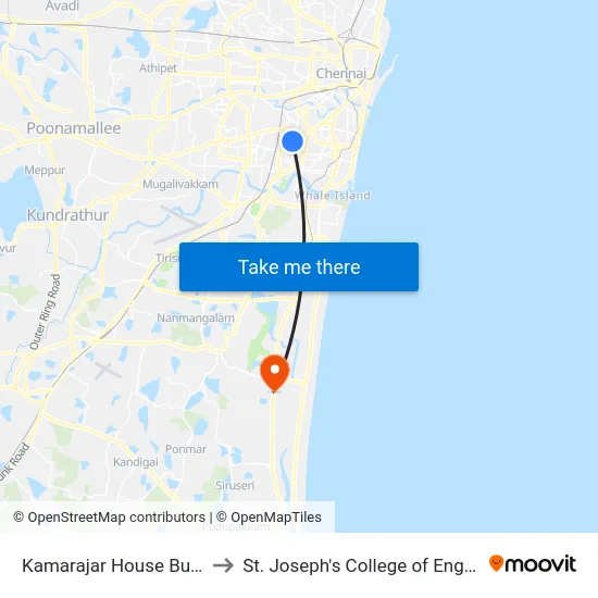 Kamarajar House Bus Stop to St. Joseph's College of Engineering map