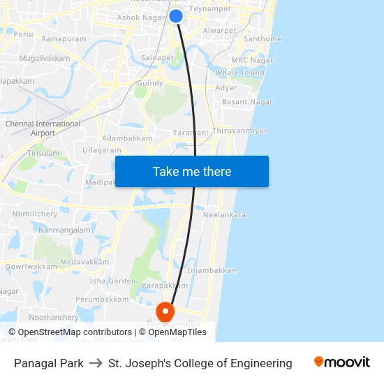 Panagal Park to St. Joseph's College of Engineering map