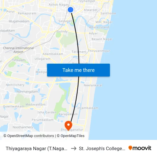 Thiyagaraya Nagar (T.Nagar) Bus Depot Corner to St. Joseph's College of Engineering map