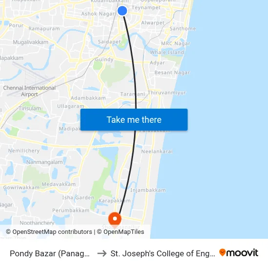 Pondy Bazar (Panagal Park) to St. Joseph's College of Engineering map