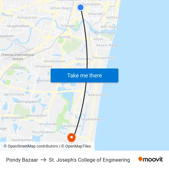 Pondy Bazaar to St. Joseph's College of Engineering map