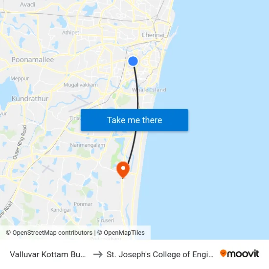 Valluvar Kottam Bus Stop to St. Joseph's College of Engineering map
