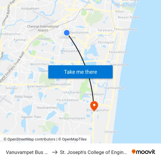 Vanuvampet Bus Stop to St. Joseph's College of Engineering map