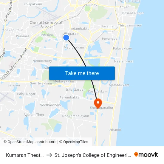 Kumaran Theatre to St. Joseph's College of Engineering map