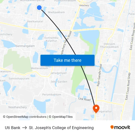 Uti Bank to St. Joseph's College of Engineering map