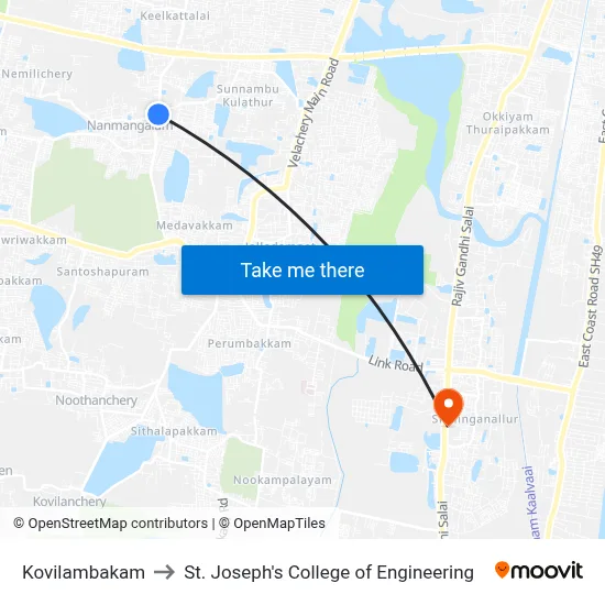 Kovilambakam to St. Joseph's College of Engineering map