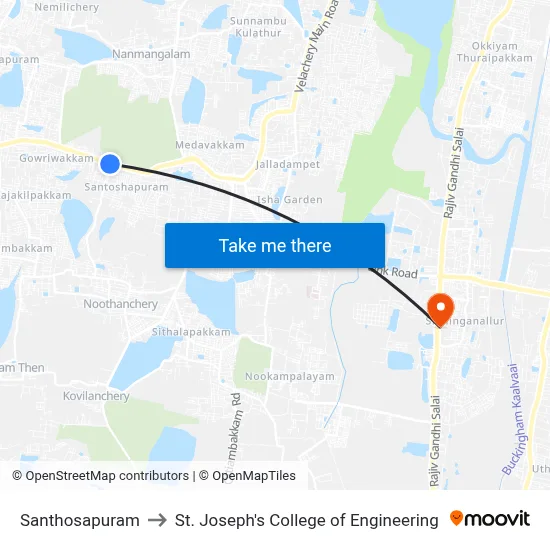 Santhosapuram to St. Joseph's College of Engineering map