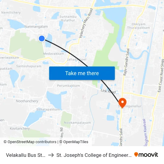 Velakallu Bus Stop to St. Joseph's College of Engineering map