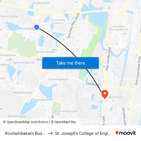 Kovilambakam Bus Stop to St. Joseph's College of Engineering map