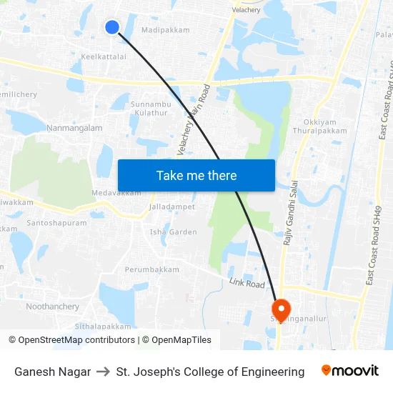Ganesh Nagar to St. Joseph's College of Engineering map
