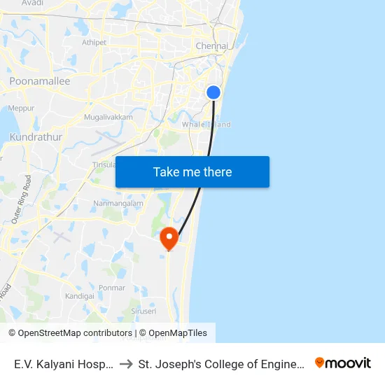 E.V. Kalyani Hospital to St. Joseph's College of Engineering map