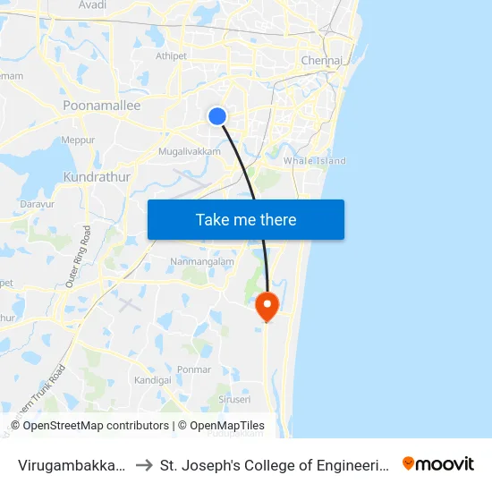 Virugambakkam to St. Joseph's College of Engineering map