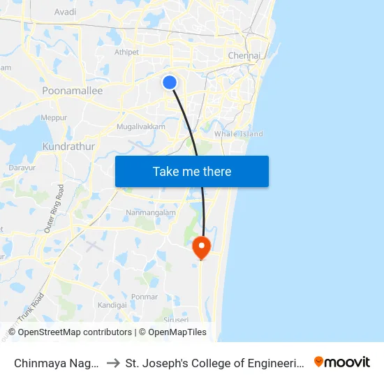 Chinmaya Nagar to St. Joseph's College of Engineering map